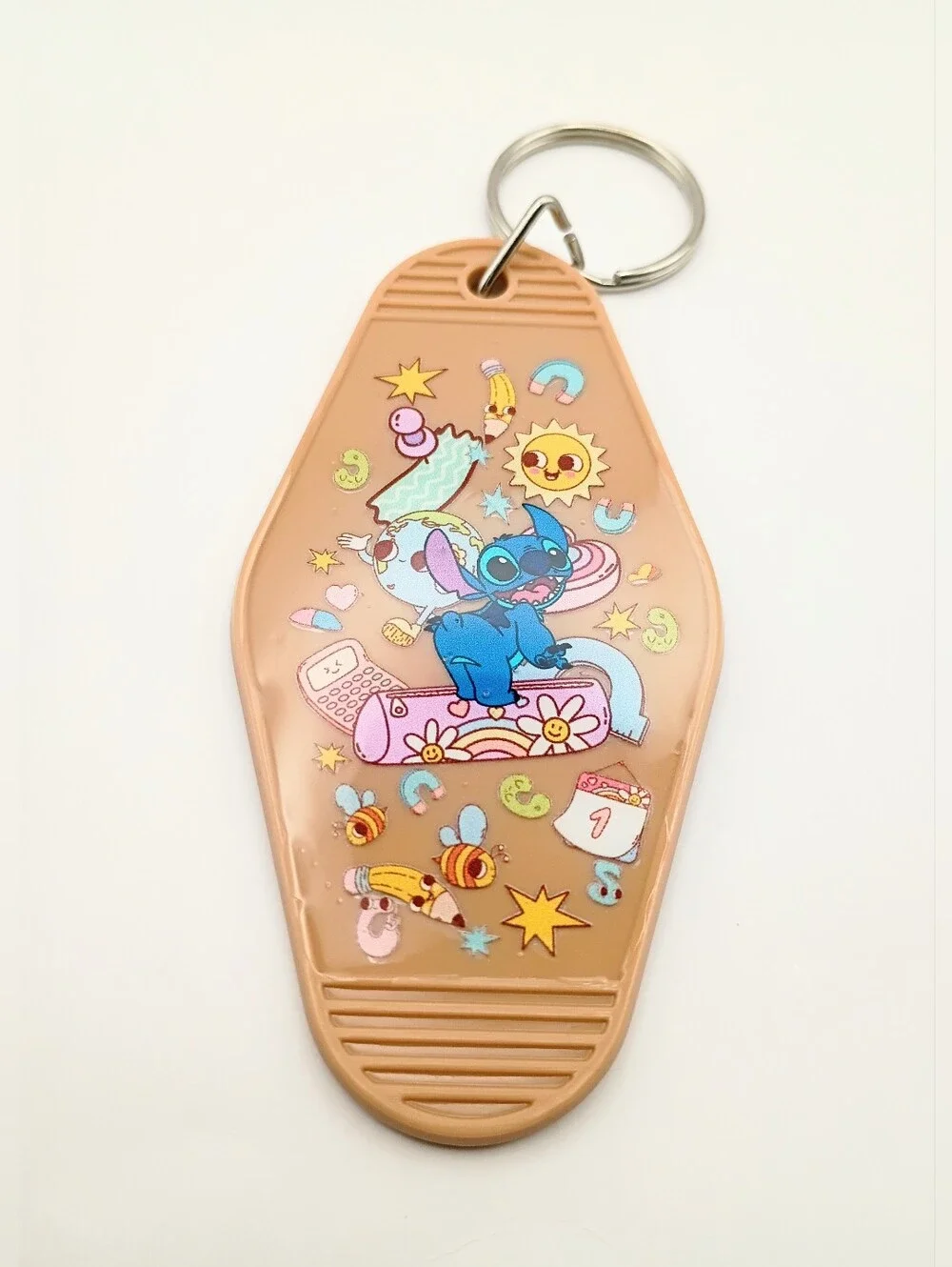 Retro Tan Motel Key Tag Blue Cartoon Alien Keychain